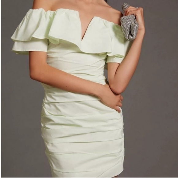 Anthropologie Maeve Ruched Off The Shoulder Dress Size 12 - Picture 3 of 11